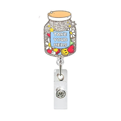 Acrylic Silver Glitter Daisy Bottle Badge Reel