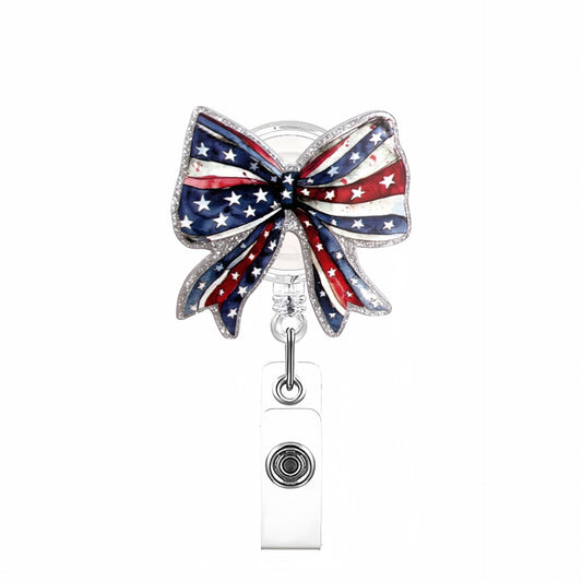 Acrylic Retro American Star-Spangled Banner Bow Badge Reel