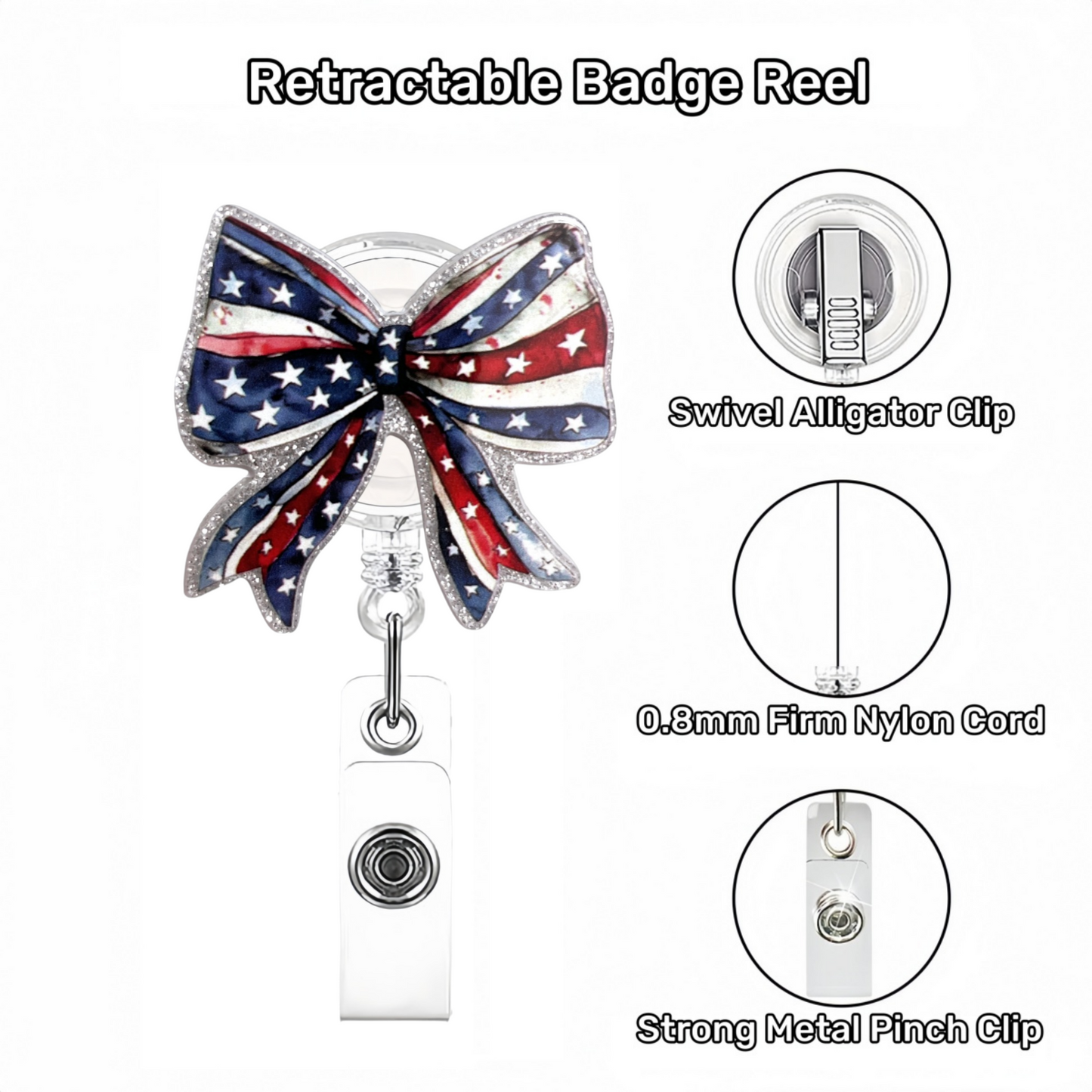 Acrylic Retro American Star-Spangled Banner Bow Badge Reel