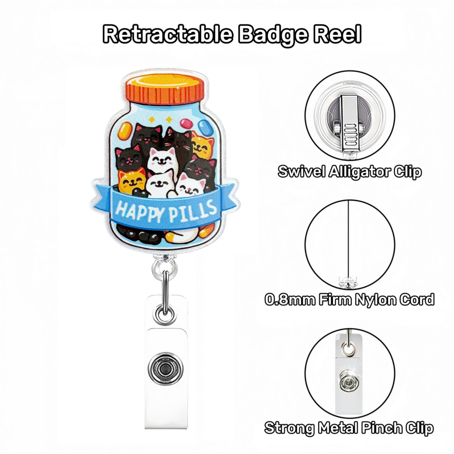 Acrylic Happy Pills Badge Reel