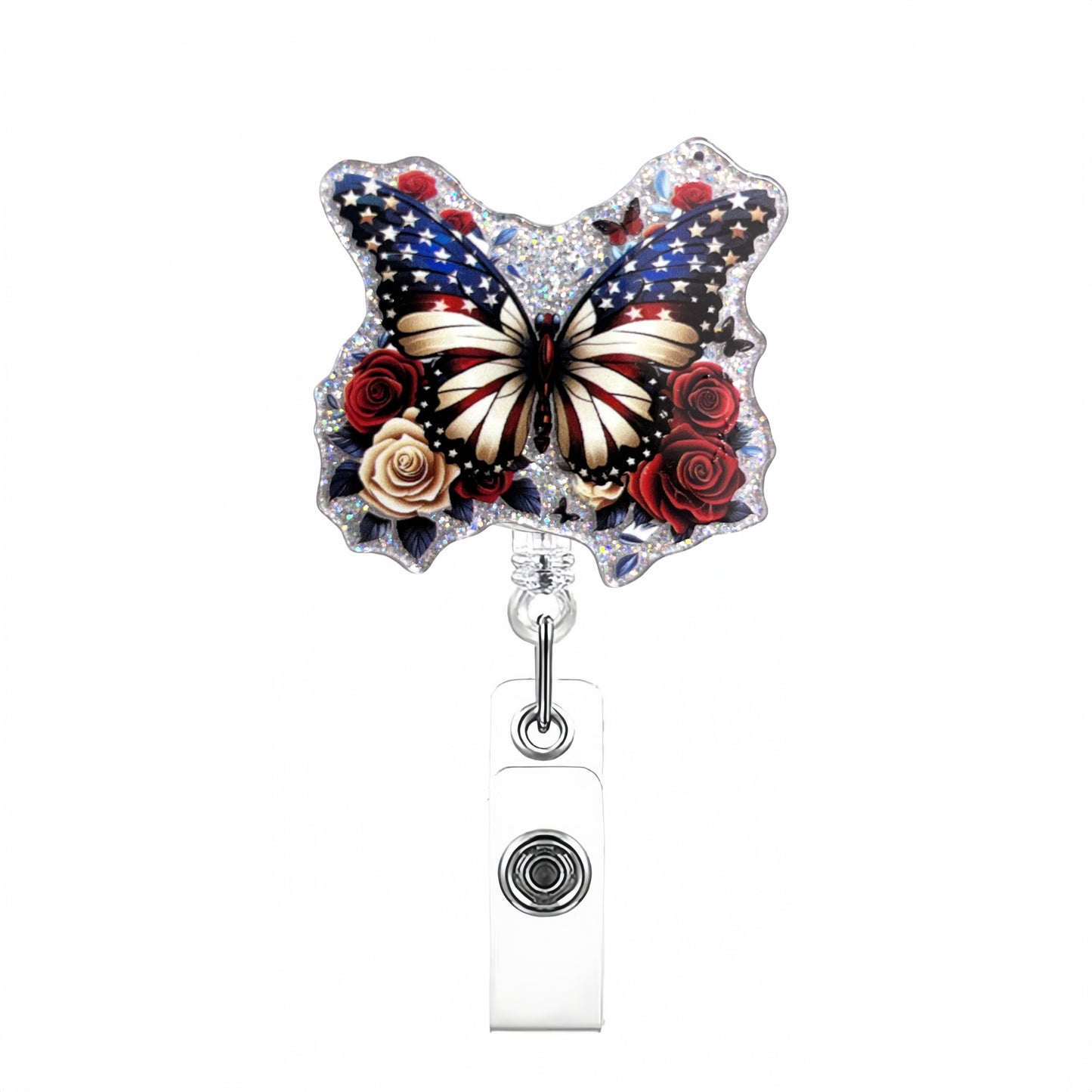 Acrylic Butterflie and Roses Badge Reel