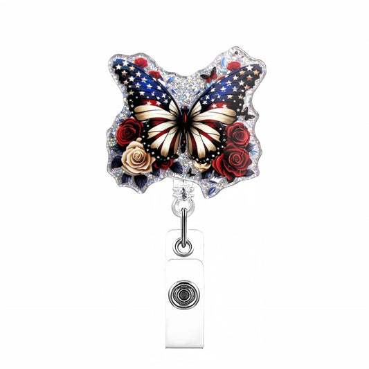 Acrylic Butterflie and Roses Badge Reel