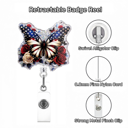 Acrylic Butterflie and Roses Badge Reel