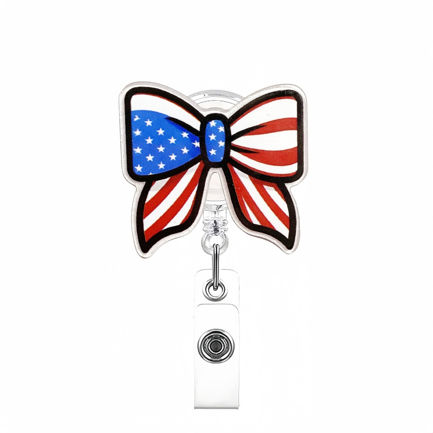 Acrylic Symmetric US Flag Bow Badge Reel