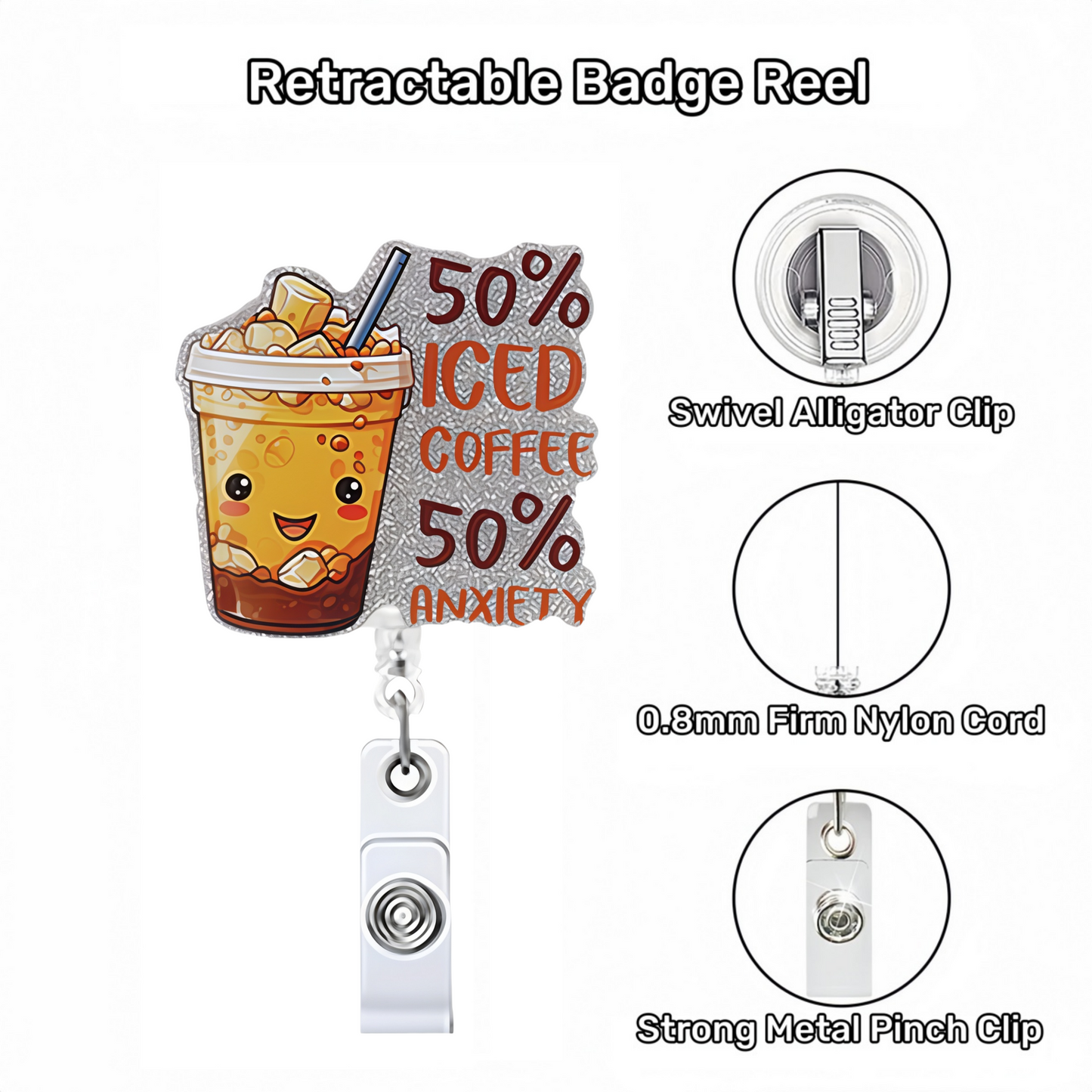 Acrylic 50% Iced Coffee Badge Reel