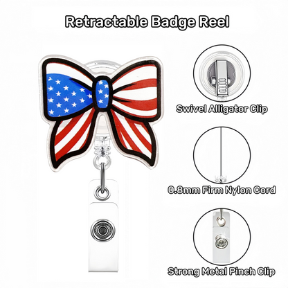 Acrylic Symmetric US Flag Bow Badge Reel