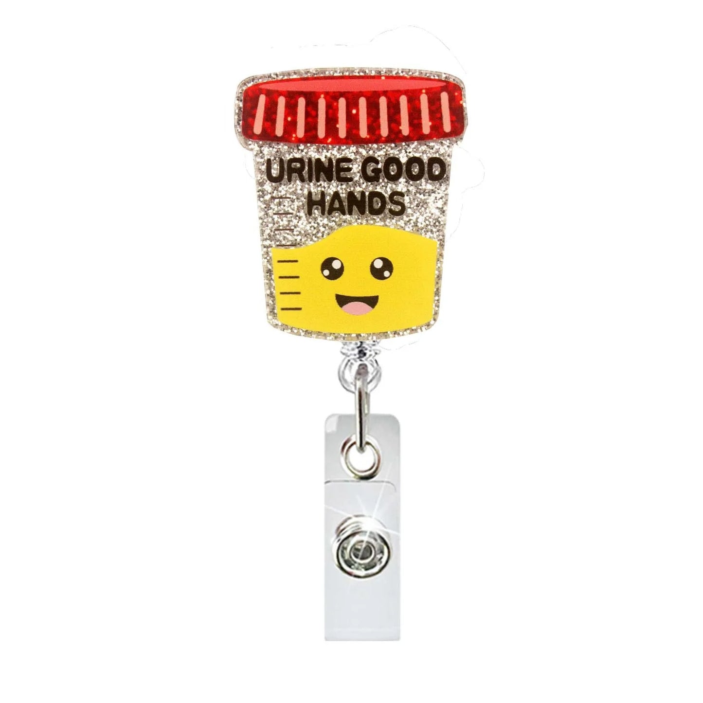 Acrylic Red lid Uring Good Hands Badge Reel