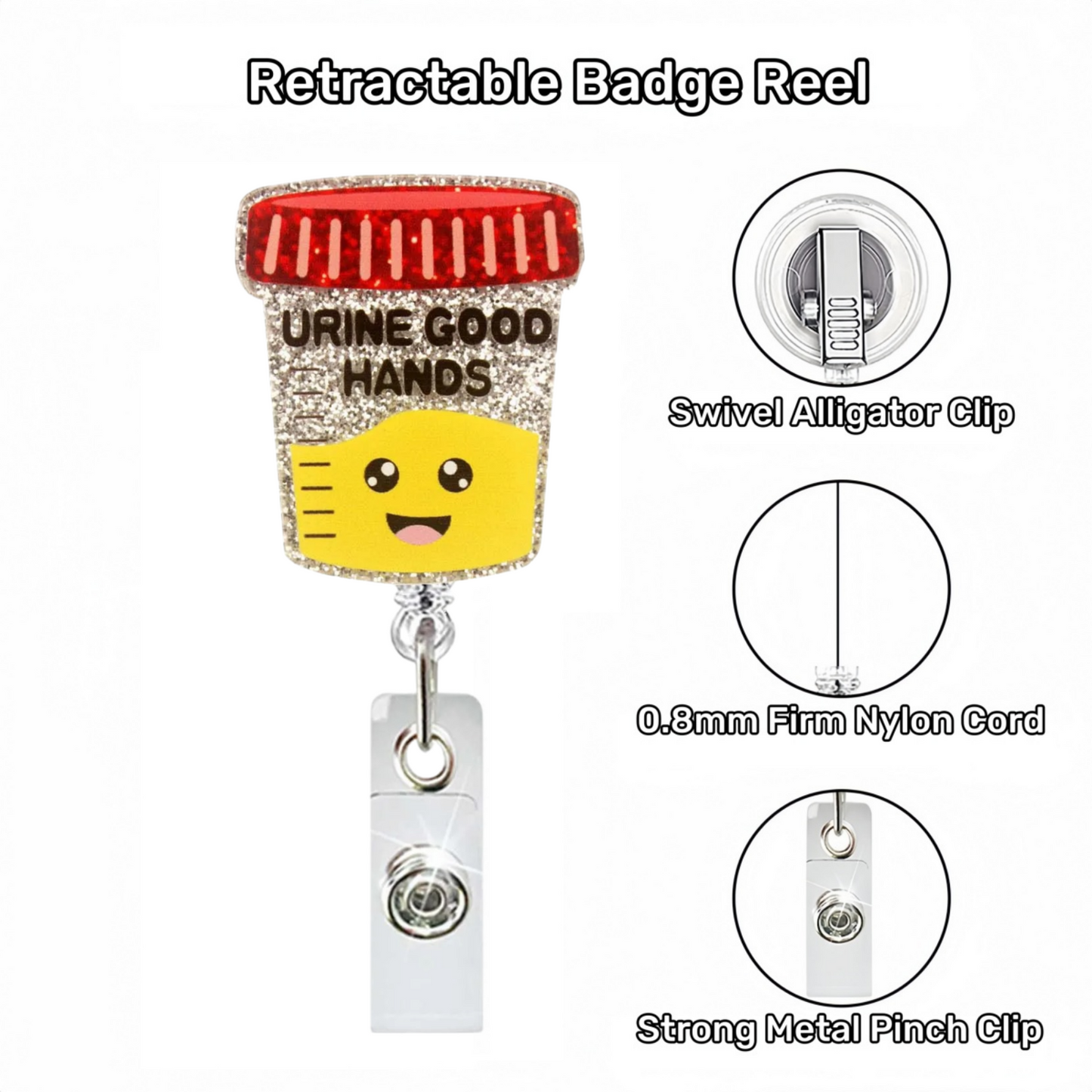Acrylic Red lid Uring Good Hands Badge Reel