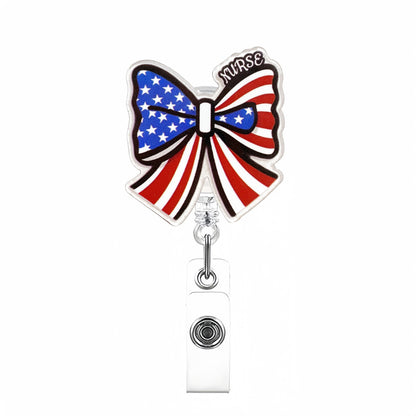 Acrylic American-style Red Striped Nurse Bow Badge Reel