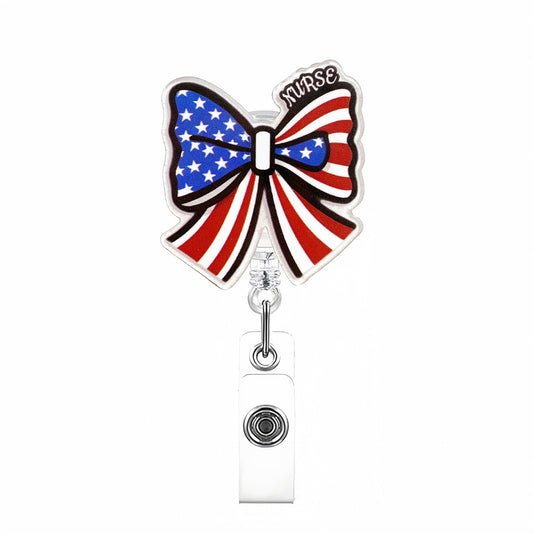 Acrylic American-style Red Striped Nurse Bow Badge Reel