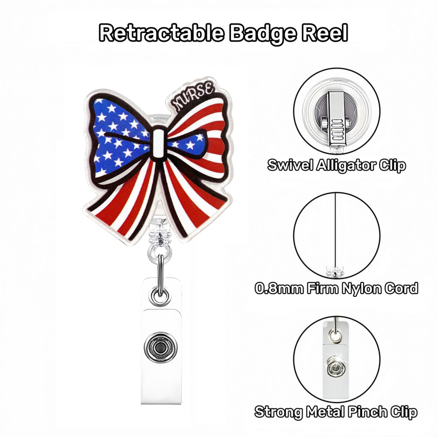 Acrylic American-style Red Striped Nurse Bow Badge Reel