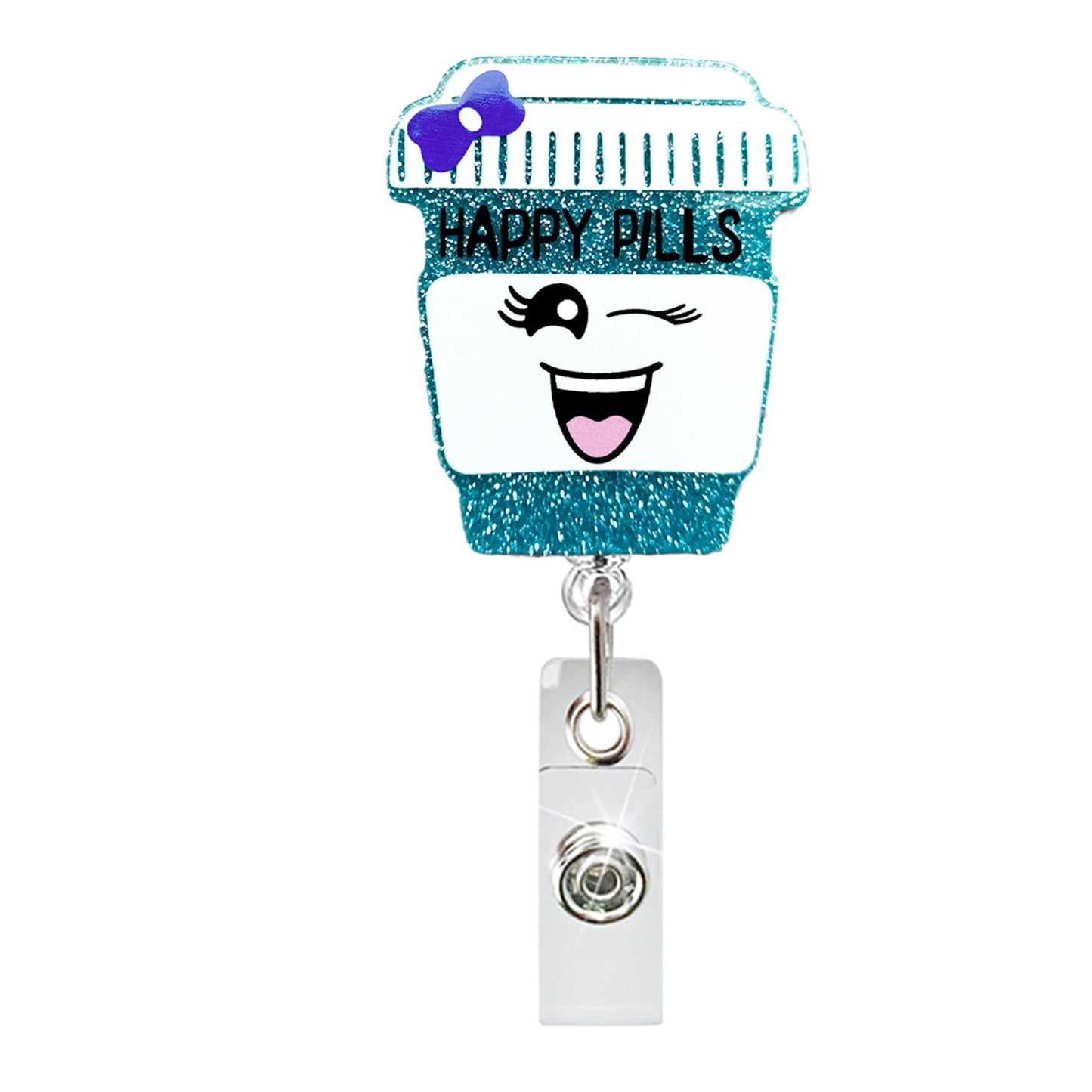 Acrylic Lake Blue Glitter Badge Reel