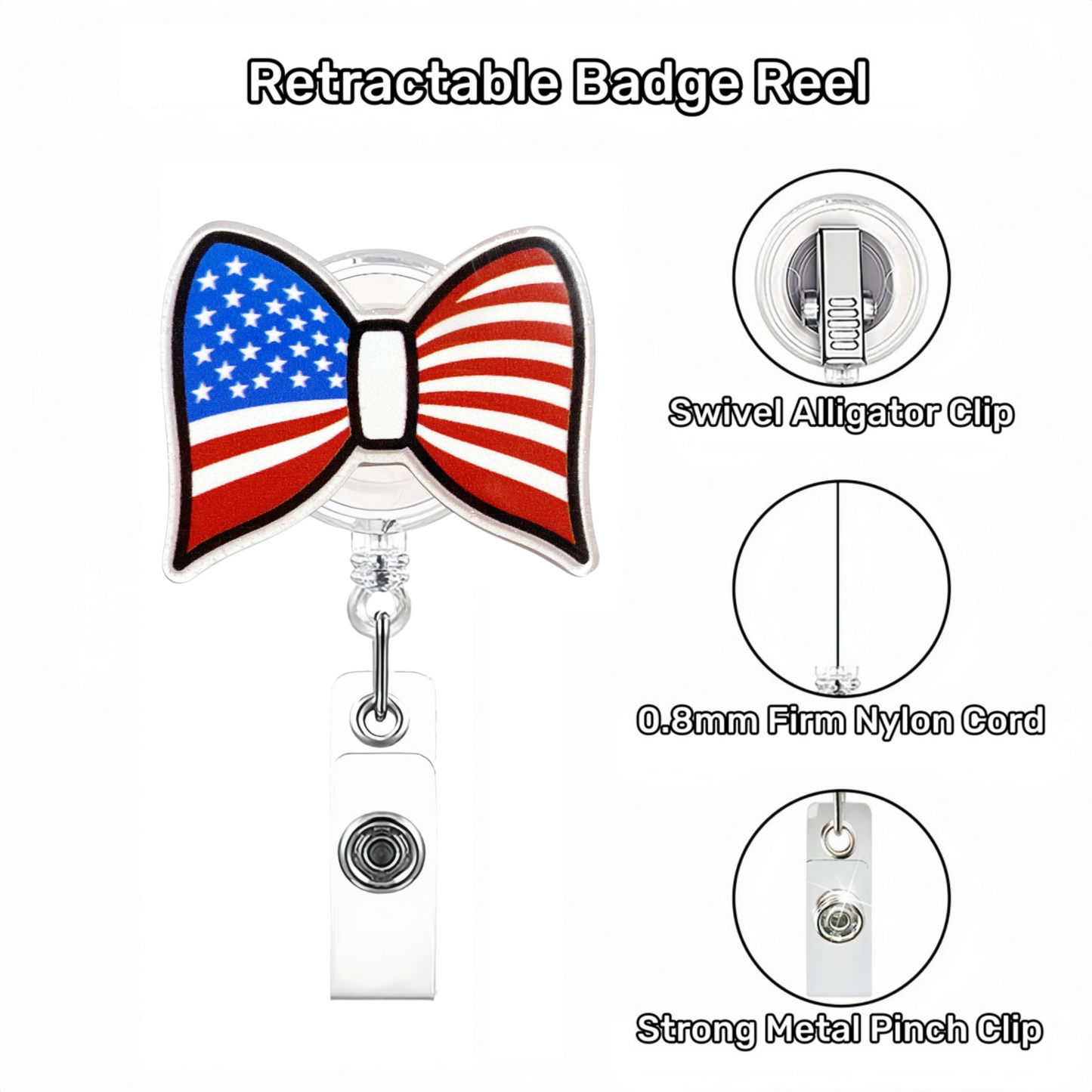Acrylic Classic US Flag Bow Badge Reel