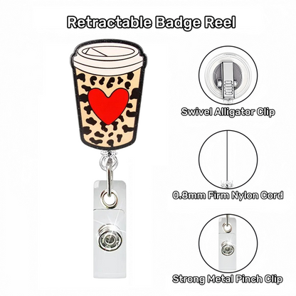 Acrylic Leopard-Print Heart Bottle Badge Reel