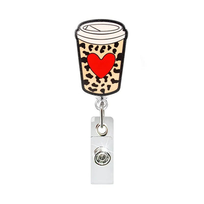 Acrylic Leopard-Print Heart Bottle Badge Reel