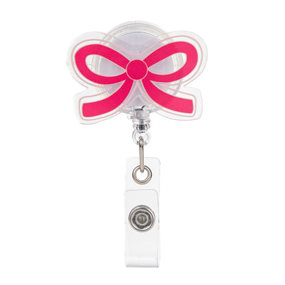 Acrylic Sheer Deep Pink Bow Badge Reel