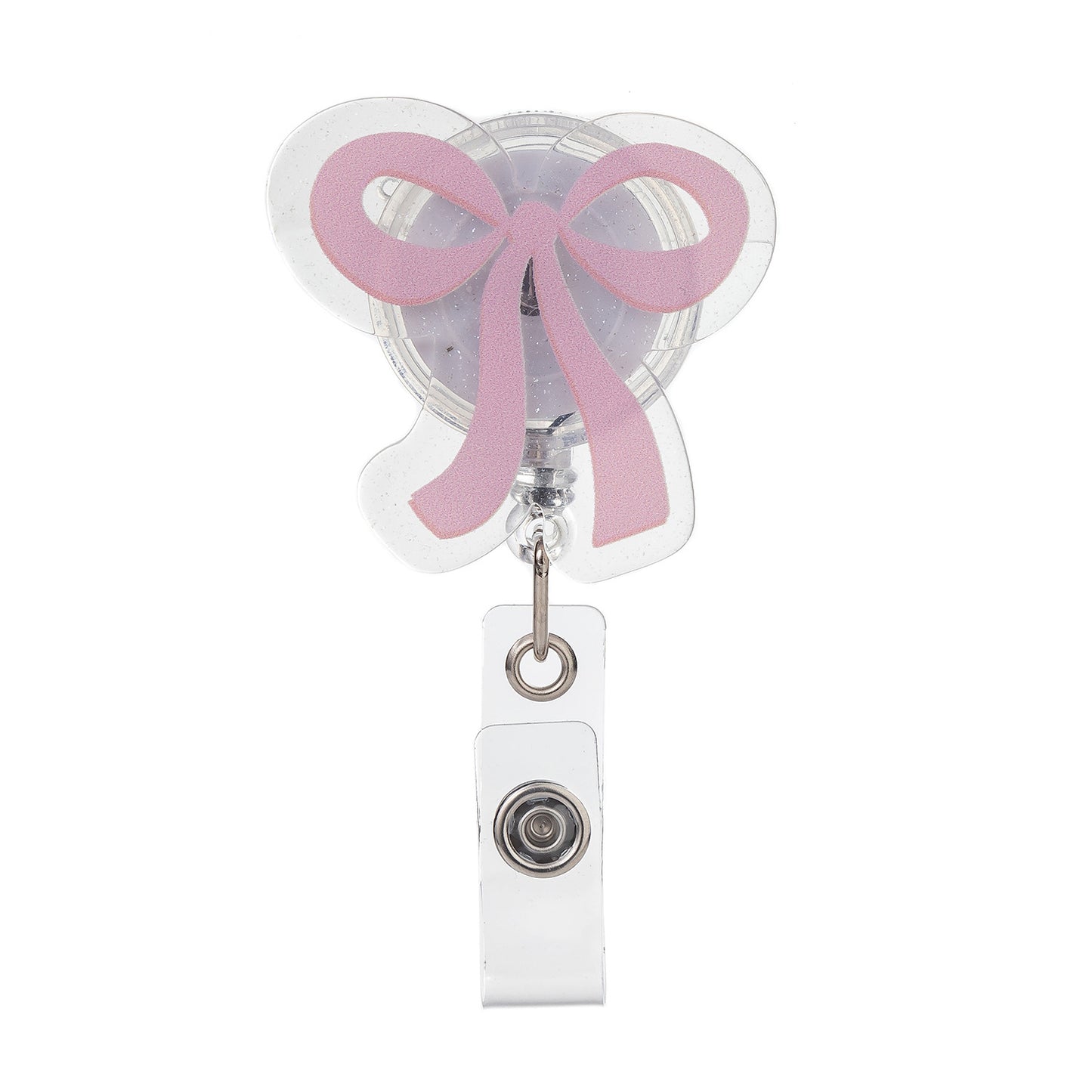 Acrylic Pink Ribbon Bow Badge Reel