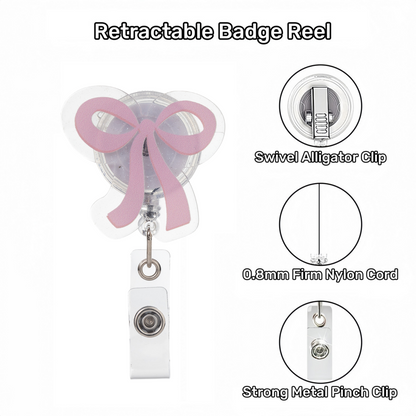 Acrylic Pink Ribbon Bow Badge Reel
