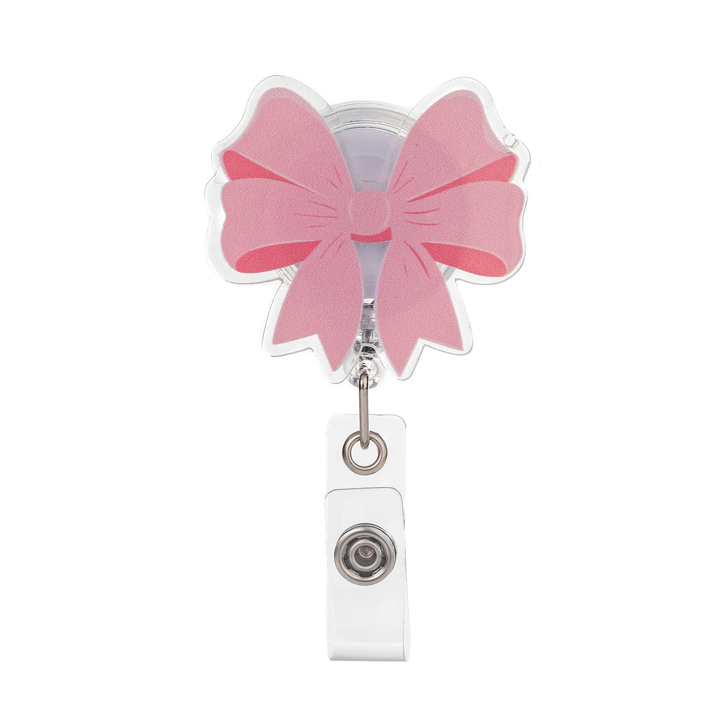 Acrylic Sheer Three-panel Pink Bow Badge Reel