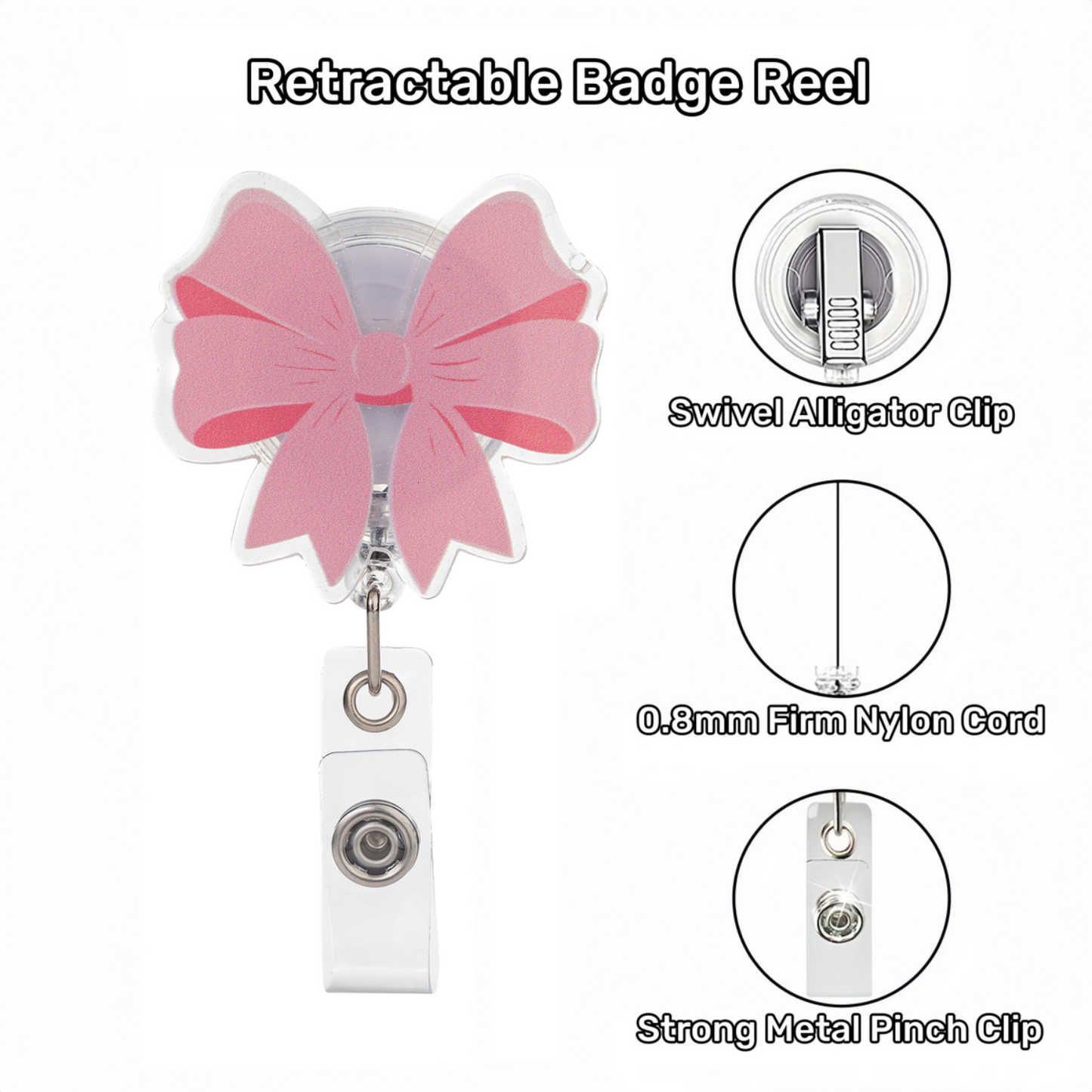 Acrylic Sheer Three-panel Pink Bow Badge Reel