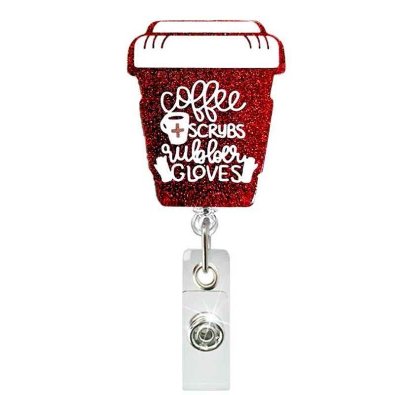 Acrylic Red Glitter Coffee Cup Badge Reel