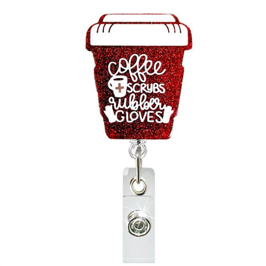 Acrylic Red Glitter Coffee Cup Badge Reel