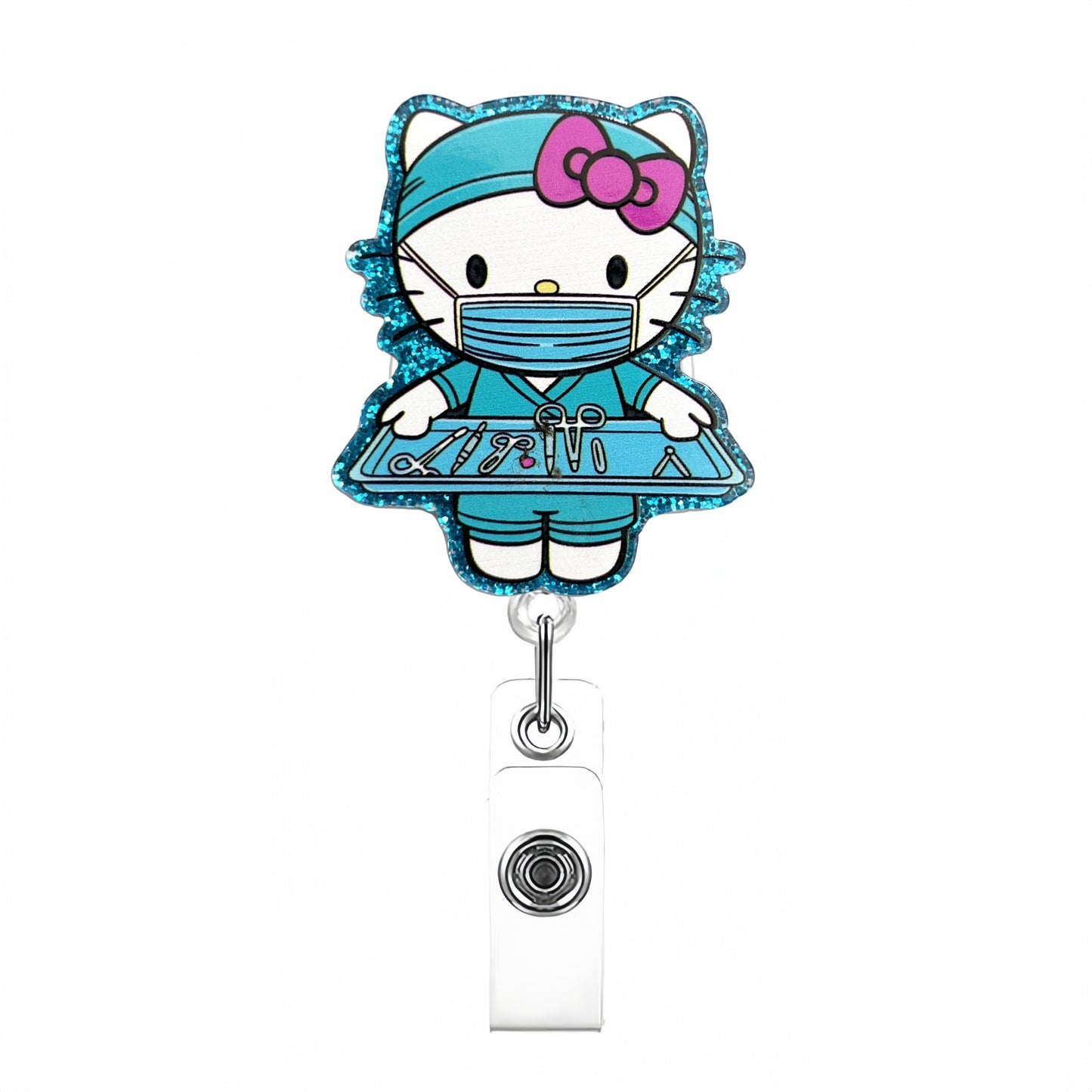 Acrylic Blue Surgical Cat Nurse Badge Reel