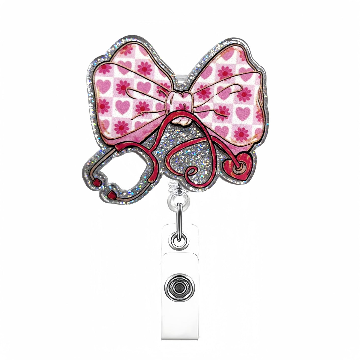Acrylic Checkered Stethoscope Bow Badge Reel