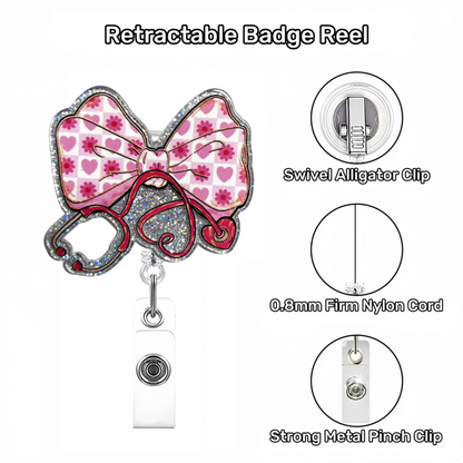 Acrylic Checkered Stethoscope Bow Badge Reel
