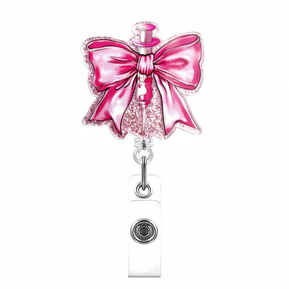 Acrylic Pink Syringe Bow Badge Reel