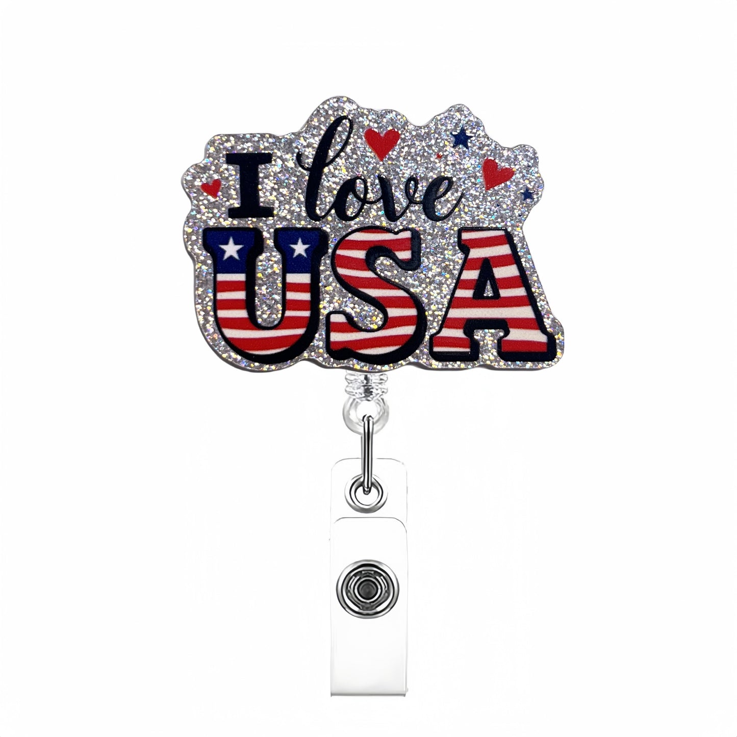 Acrylic I Love USA Badge Reel