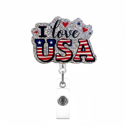 Acrylic I Love USA Badge Reel