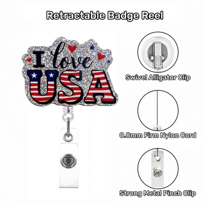 Acrylic I Love USA Badge Reel