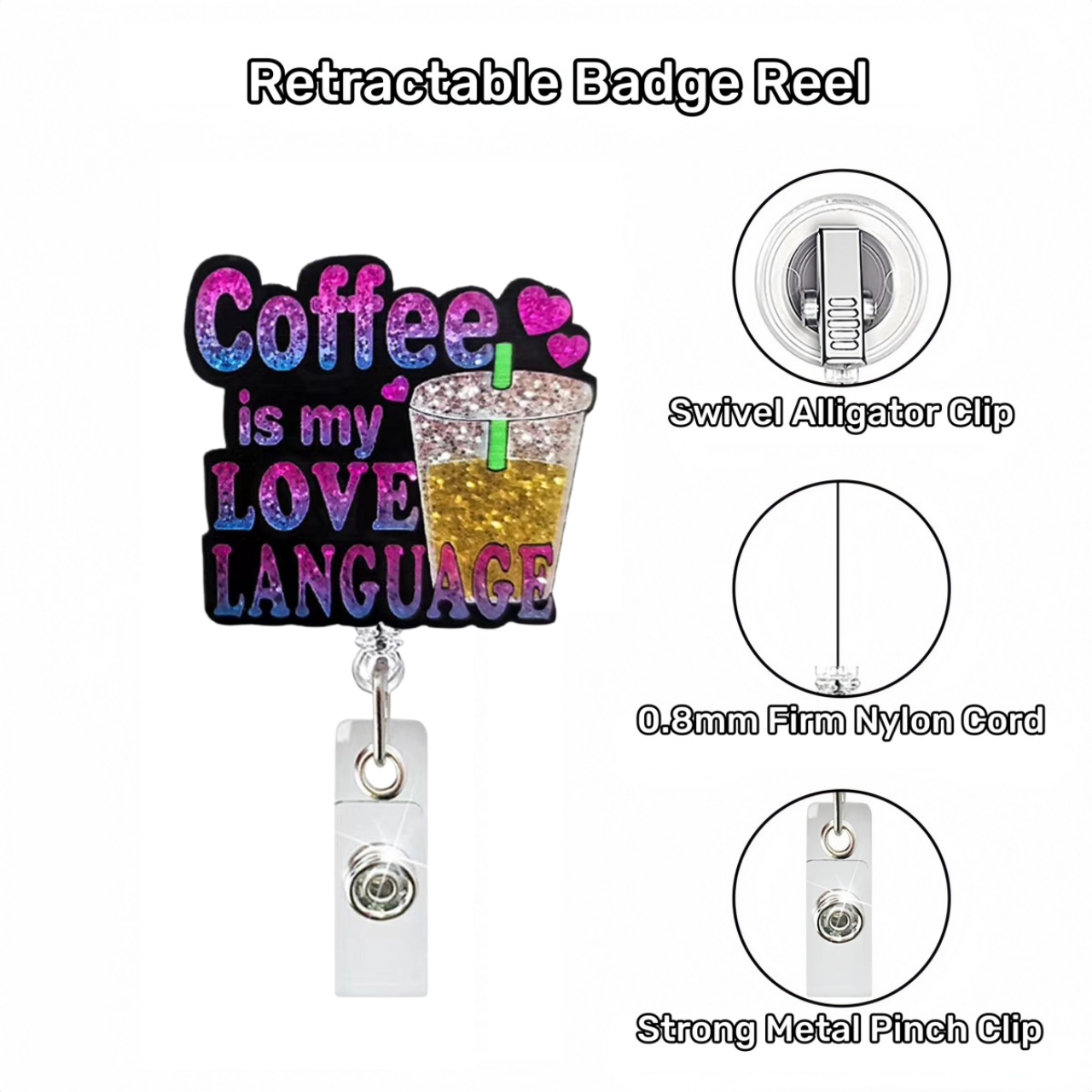 Acrylic Purple Letter Coffee Badge Reel