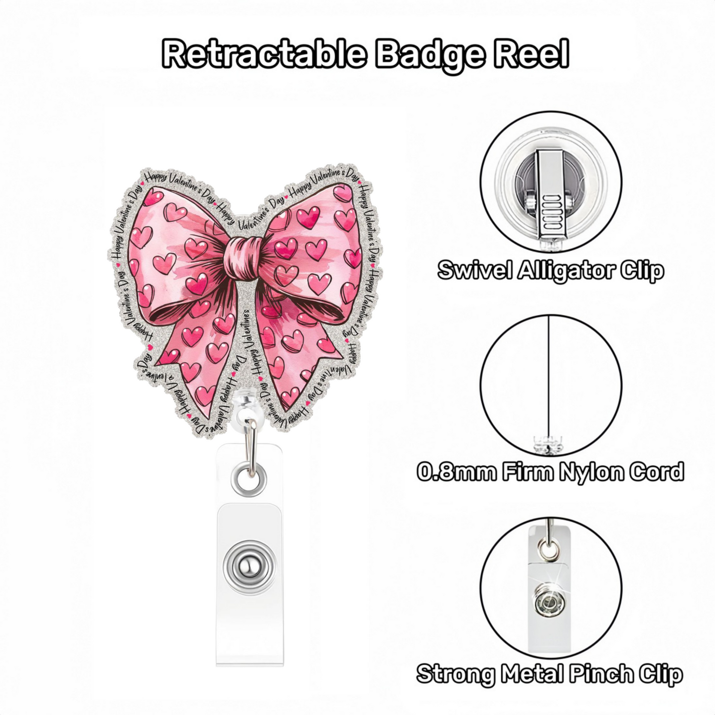 Acrylic Letter Heart Bow Badge Reel
