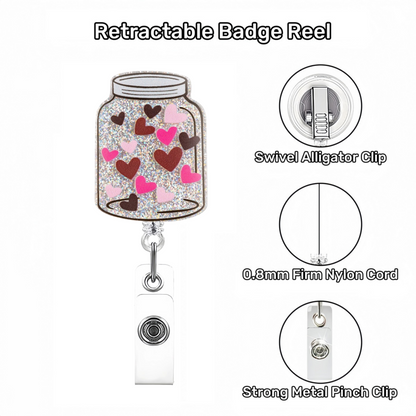 Acrylic Silver Bottle with Hearts Badge Reel