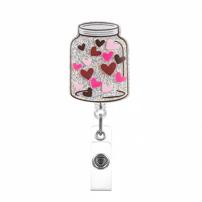Acrylic Silver Bottle with Hearts Badge Reel