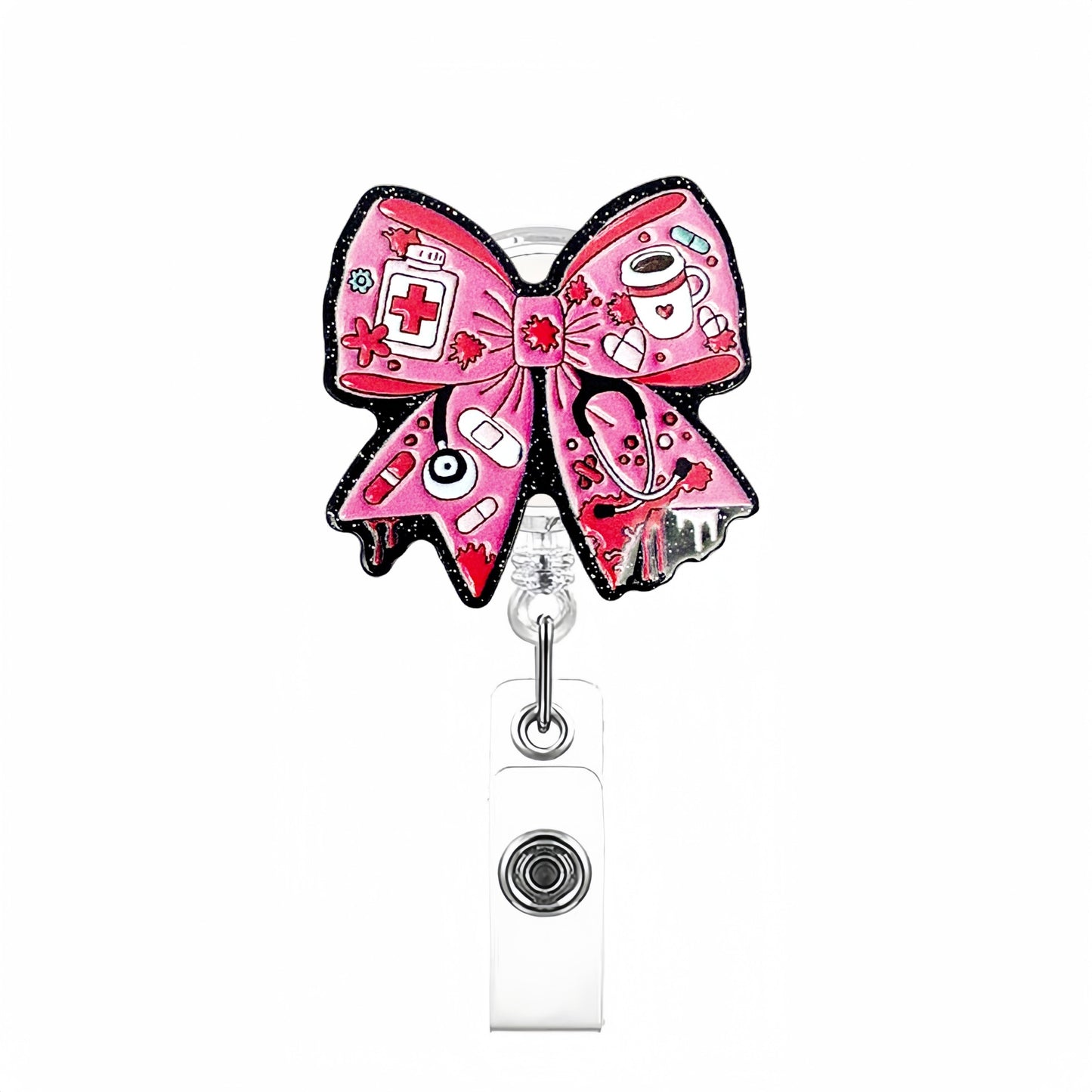 Acrylic Black Background Medical Bow Badge Reel