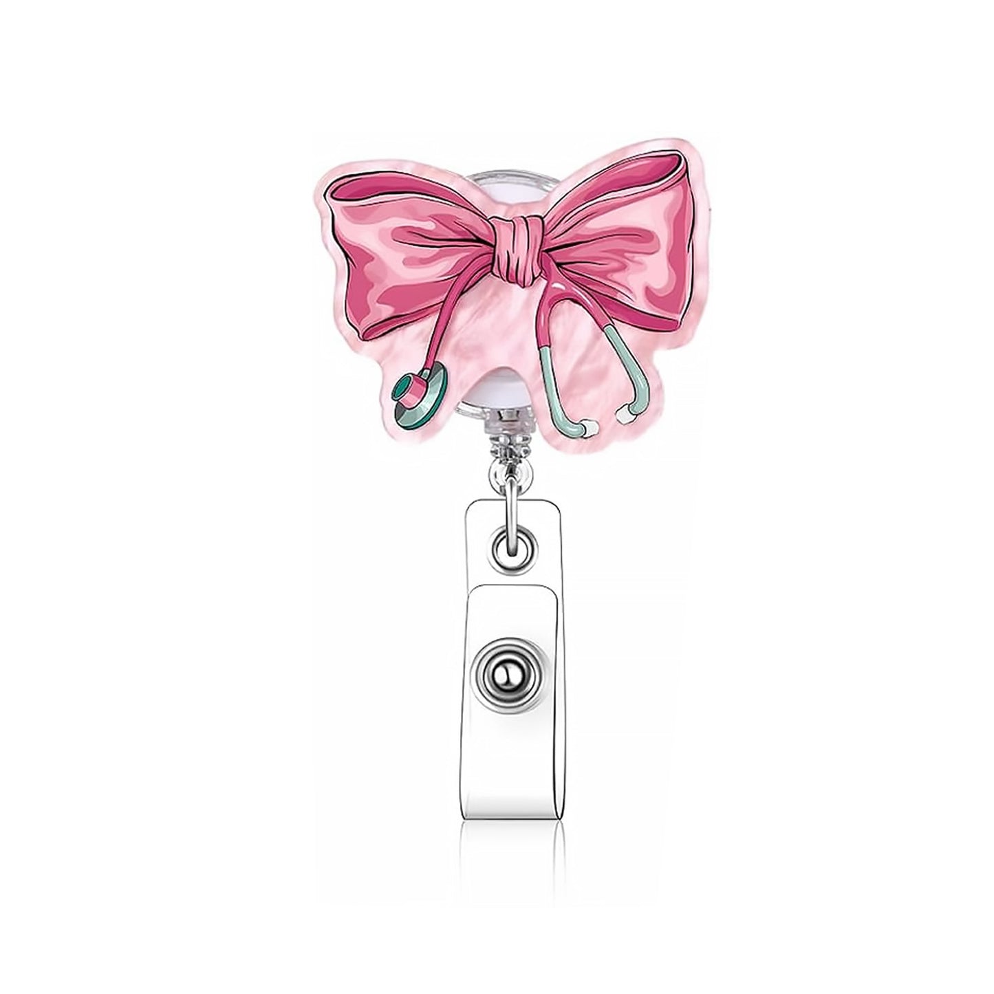 Acrylic Pink Wrinkled Edition Bow Badge Reel