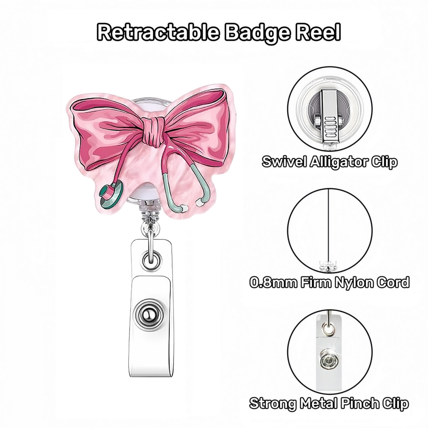 Acrylic Pink Wrinkled Edition Bow Badge Reel
