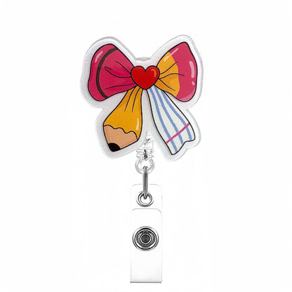 Acrylic White Background Multicolored Bow Badge Reel