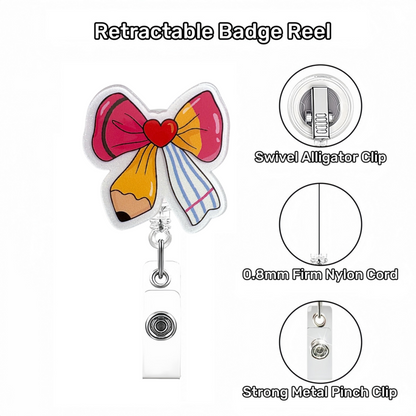 Acrylic White Background Multicolored Bow Badge Reel
