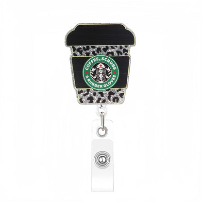 Acrylic Silver Leopard Print Coffee Cup Badge Reel