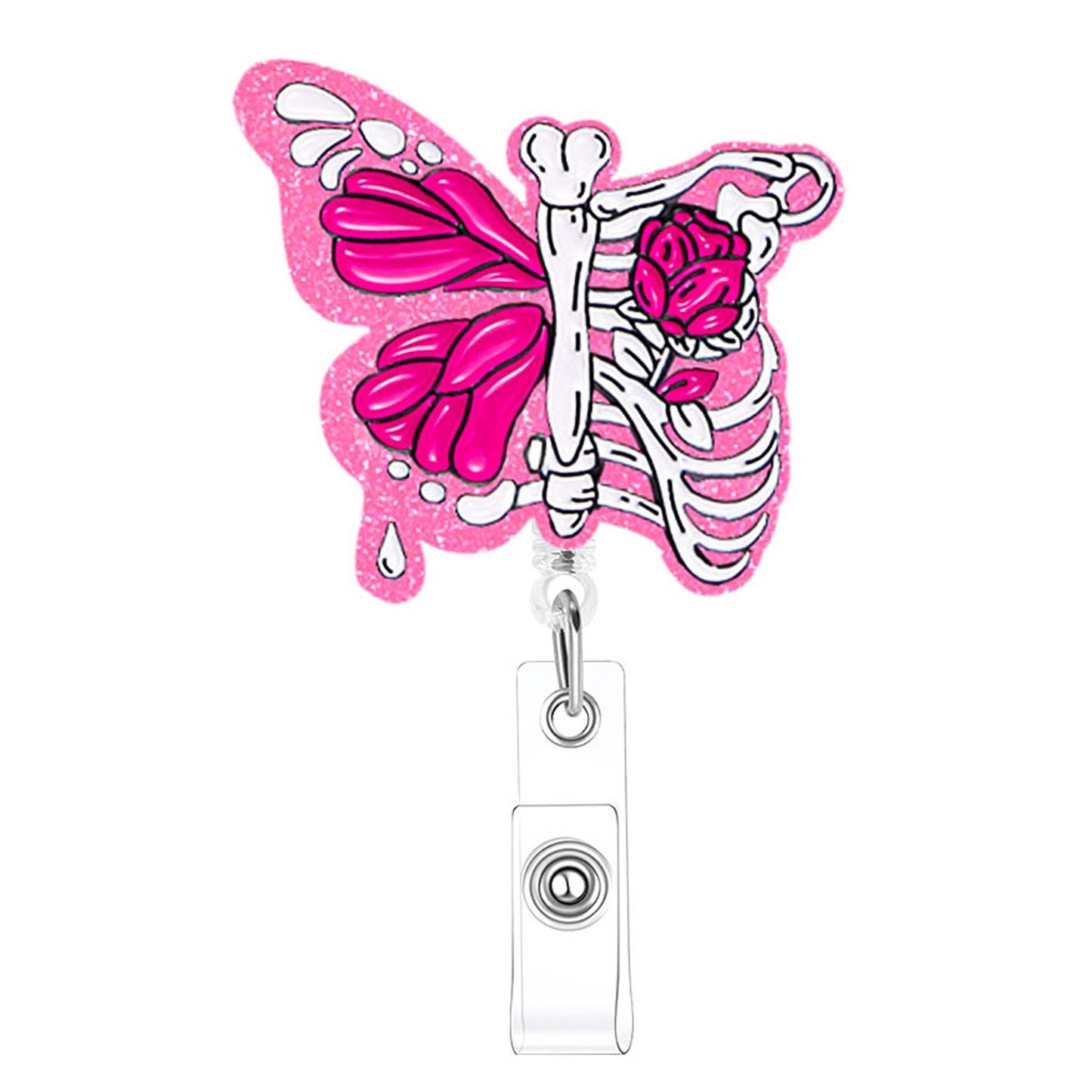 Acrylic Pink Butterfly Sternum Badge Reel