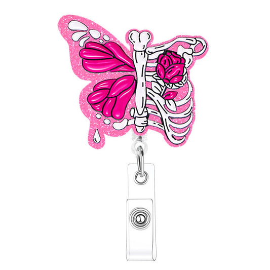 Acrylic Pink Butterfly Sternum Badge Reel