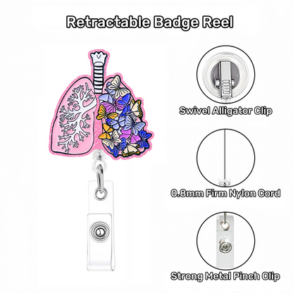 Acrylic Lungs With Butterflies Badge Reel