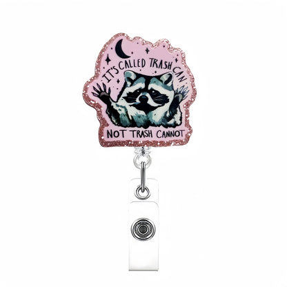 Acrylic Raccoon with Pink Background Badge Reel