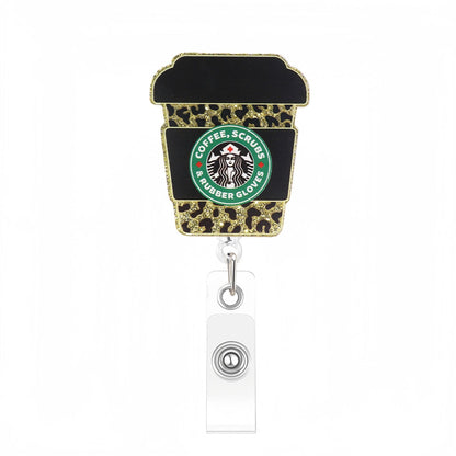Acrylic Gold Leopard Print Coffee Cup Badge Reel