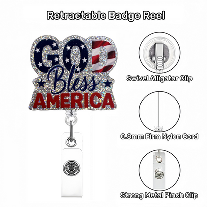 Acrylic GOD Bless AMERICA Badge Reel