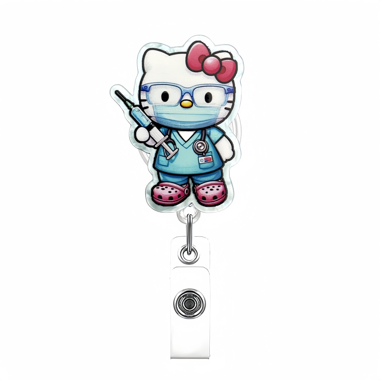 Acrylic Blue Needle Cat Badge Reel